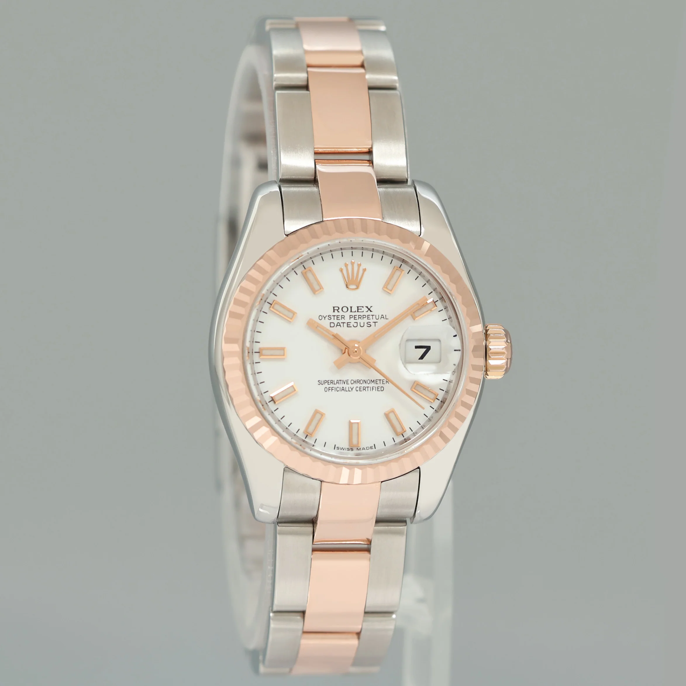 MINT Ladies Rolex DateJust 179171 White Stick Two-Tone Rose Gold Oyster Watch Box - Image 3