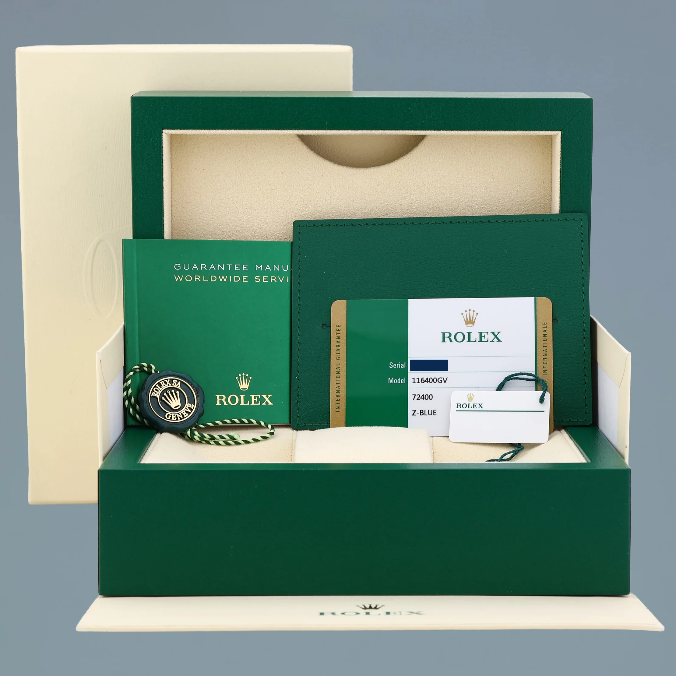 2018 MINT PAPERS Rolex Milgauss Blue Anniversary Green 116400GV Steel Watch Box - Image 7