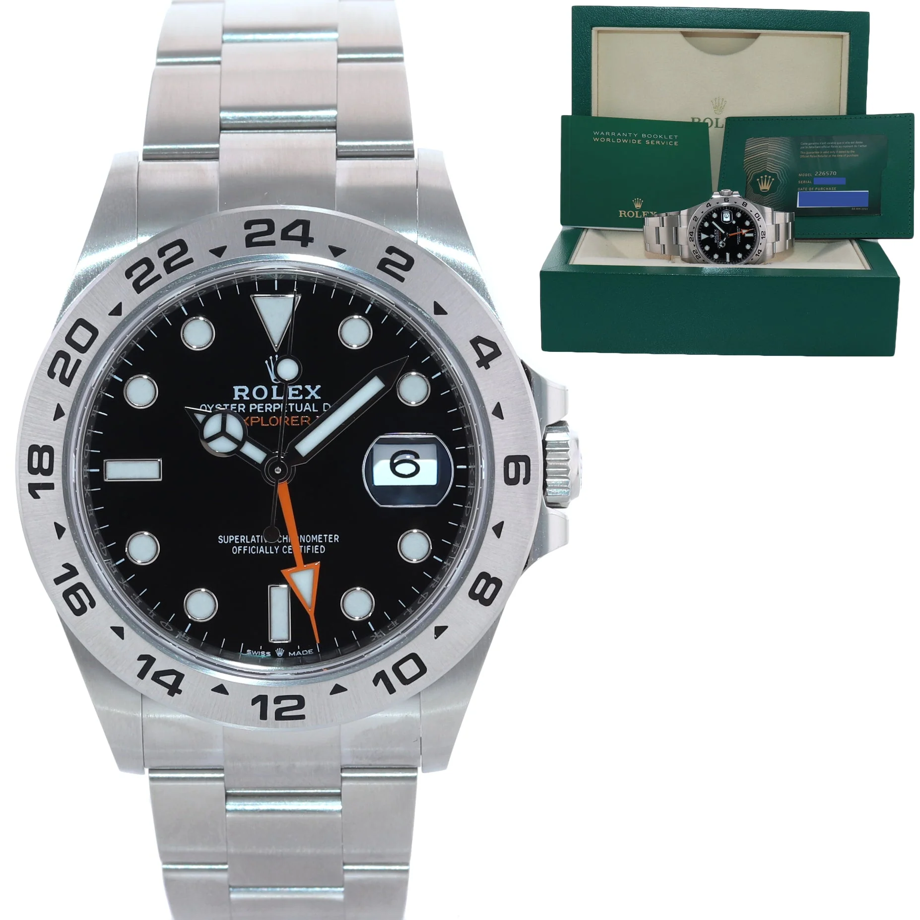 2023 NEW PAPERS 226570 Rolex Explorer II 42mm Black Steel 42mm Watch Box