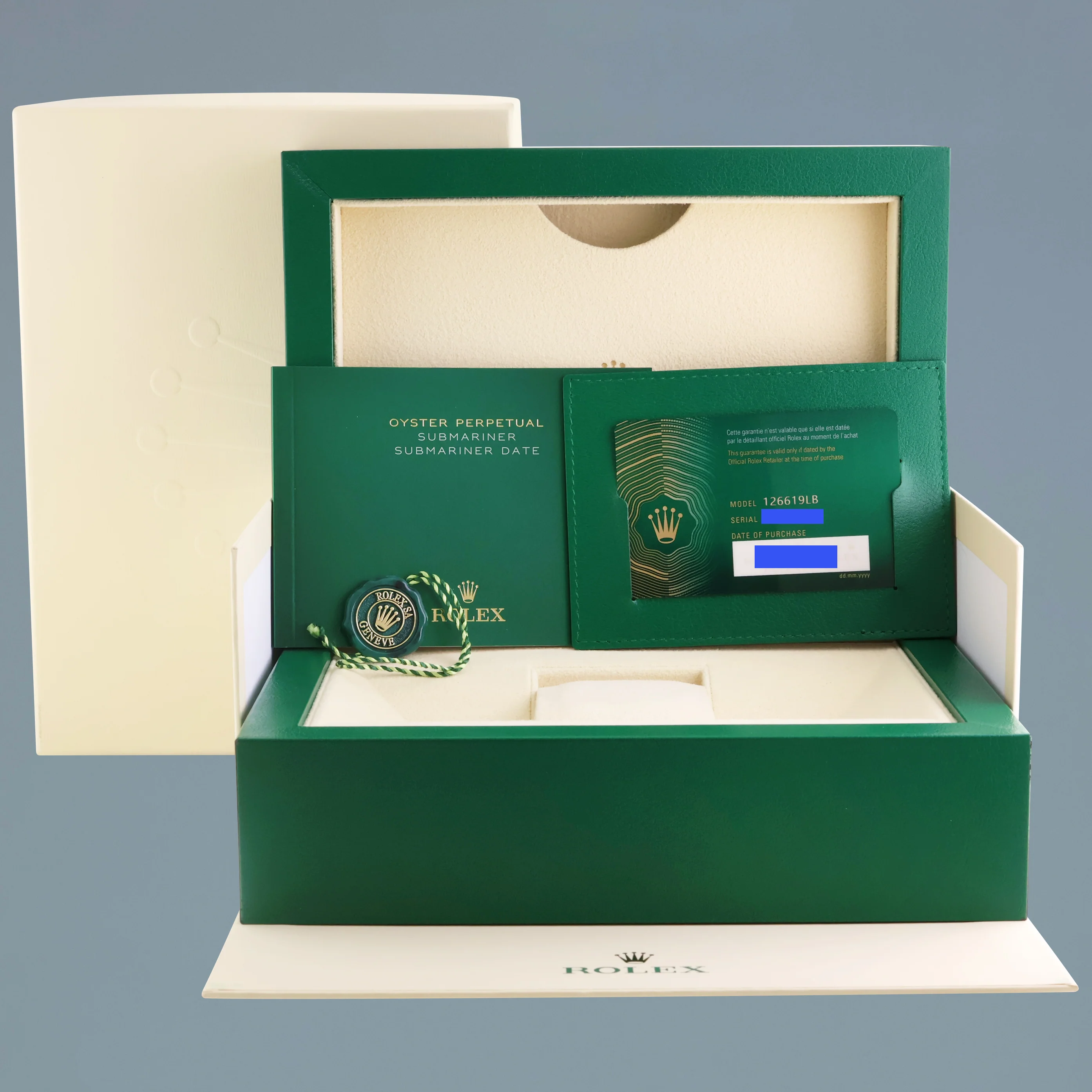 2023 NEW PAPERS Rolex Submariner Blue Cookie Monster 126619LB Gold 41mm Watch Box - Image 7