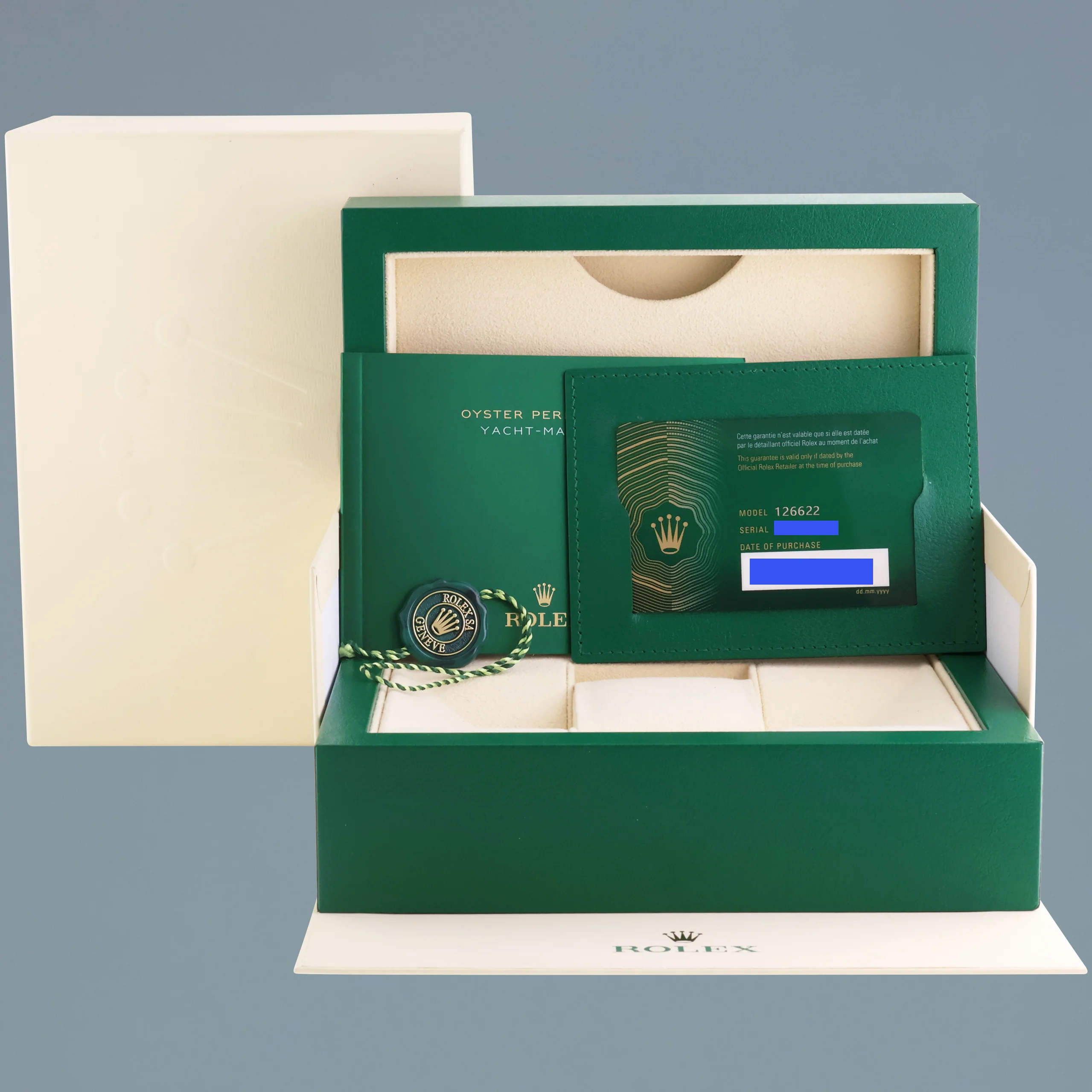 2024 PAPERS Rolex Yacht-Master 126622 Steel Platinum Rhodium Blue Watch Box - Image 7