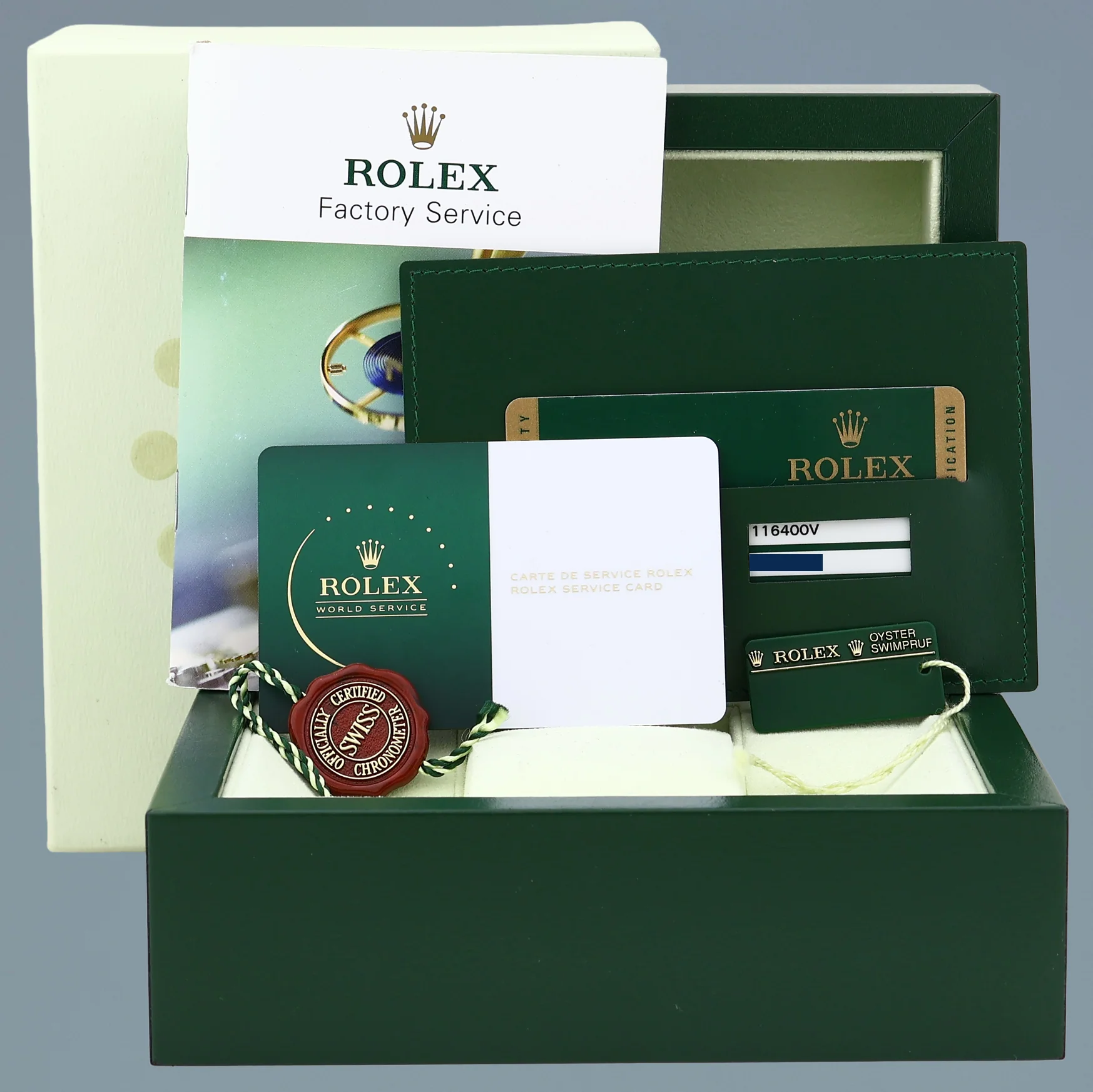 2026 MINT RSC PAPERS Rolex Milgauss Green Anniversary Orange Black 116400GV Steel Watch Box - Image 7