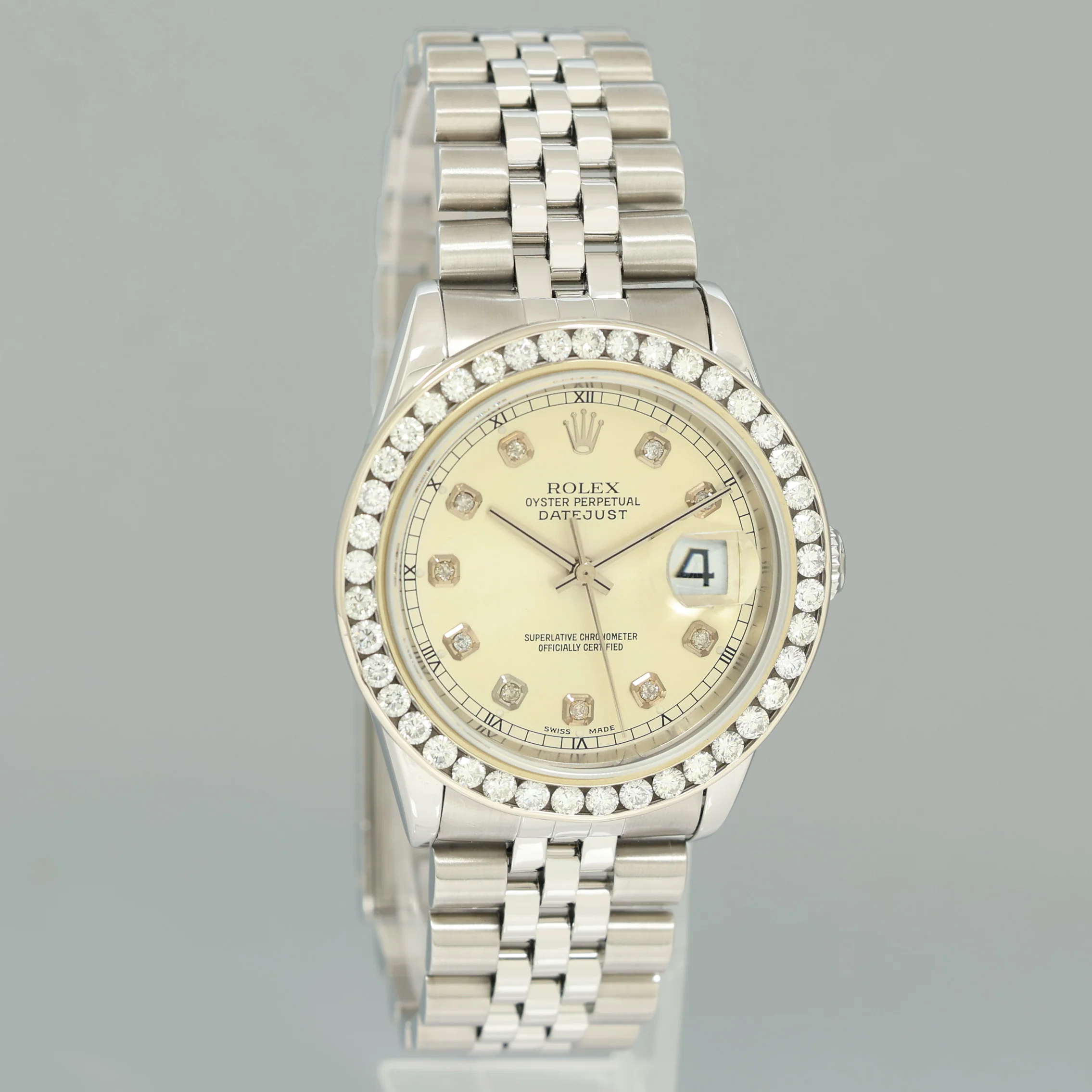 DIAMOND Bezel Rolex DateJust 36mm Silver Diamond 16200 Jubilee Steel Watch Box - Image 3