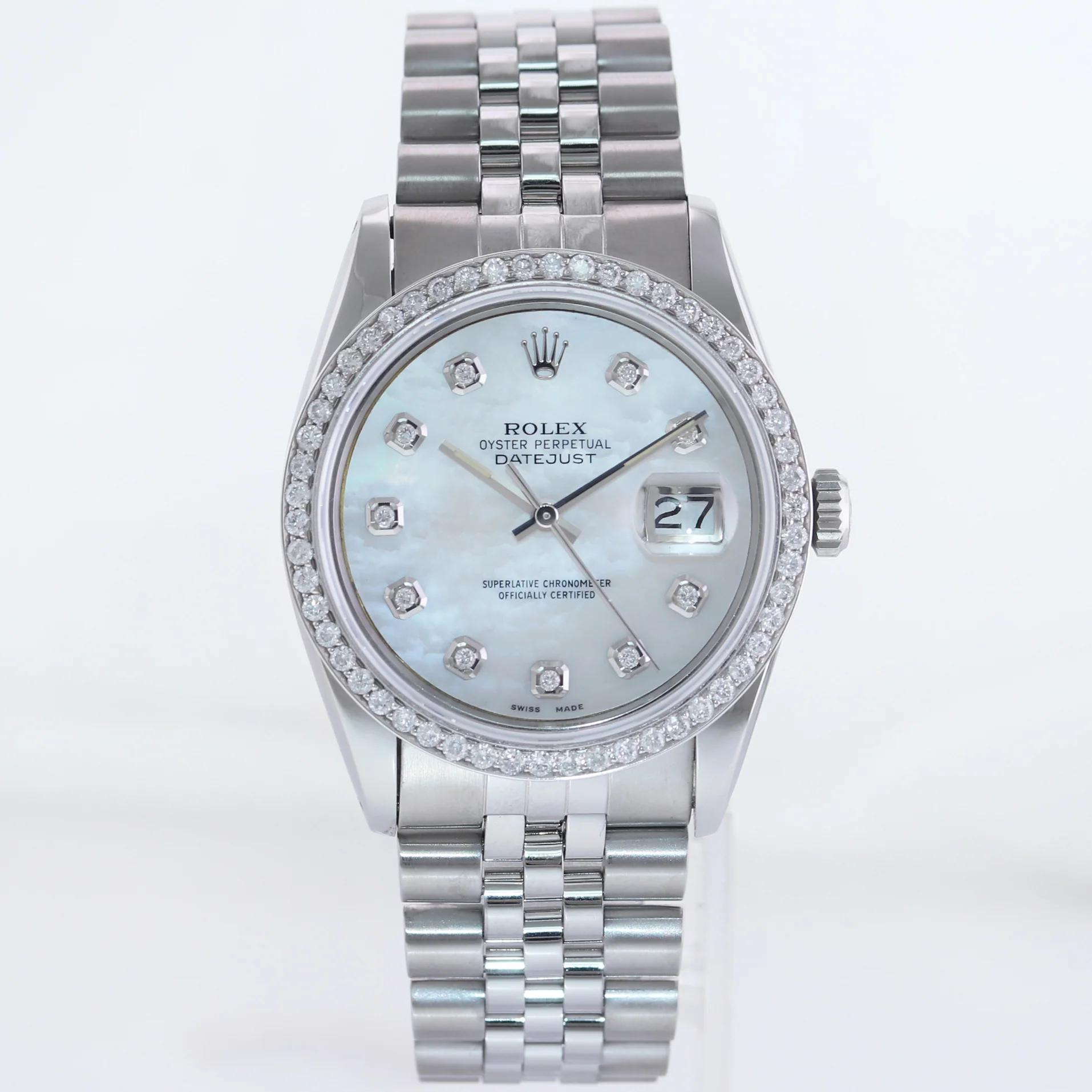 DIAMOND Bezel Rolex DateJust 36mm Mother of Pearl 16030 Steel Watch Box - Image 2