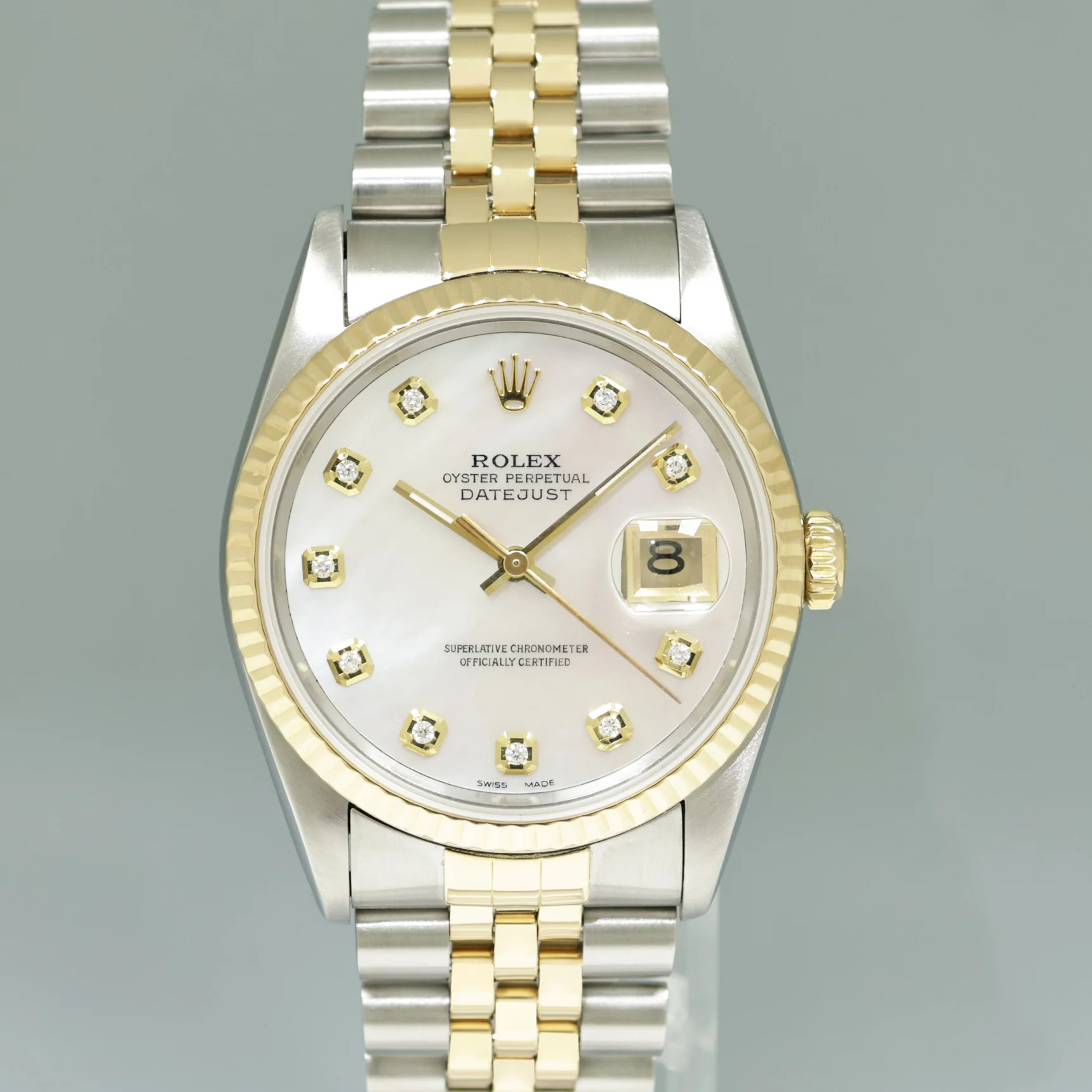 DIAMOND Pearl Rolex DateJust 16013 Two-Tone Yellow Gold 36mm Jubilee Watch Box - Image 2