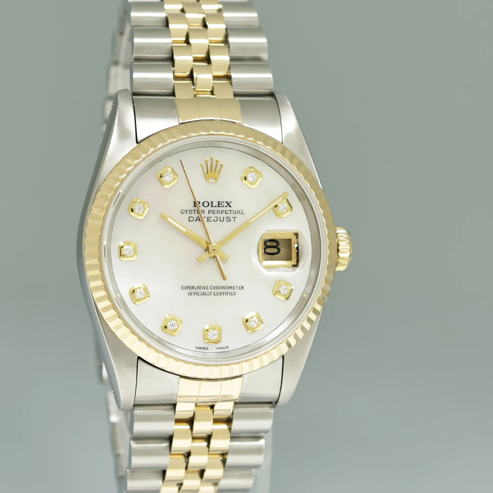 DIAMOND Pearl Rolex DateJust 16013 Two-Tone Yellow Gold 36mm Jubilee Watch Box - Image 3