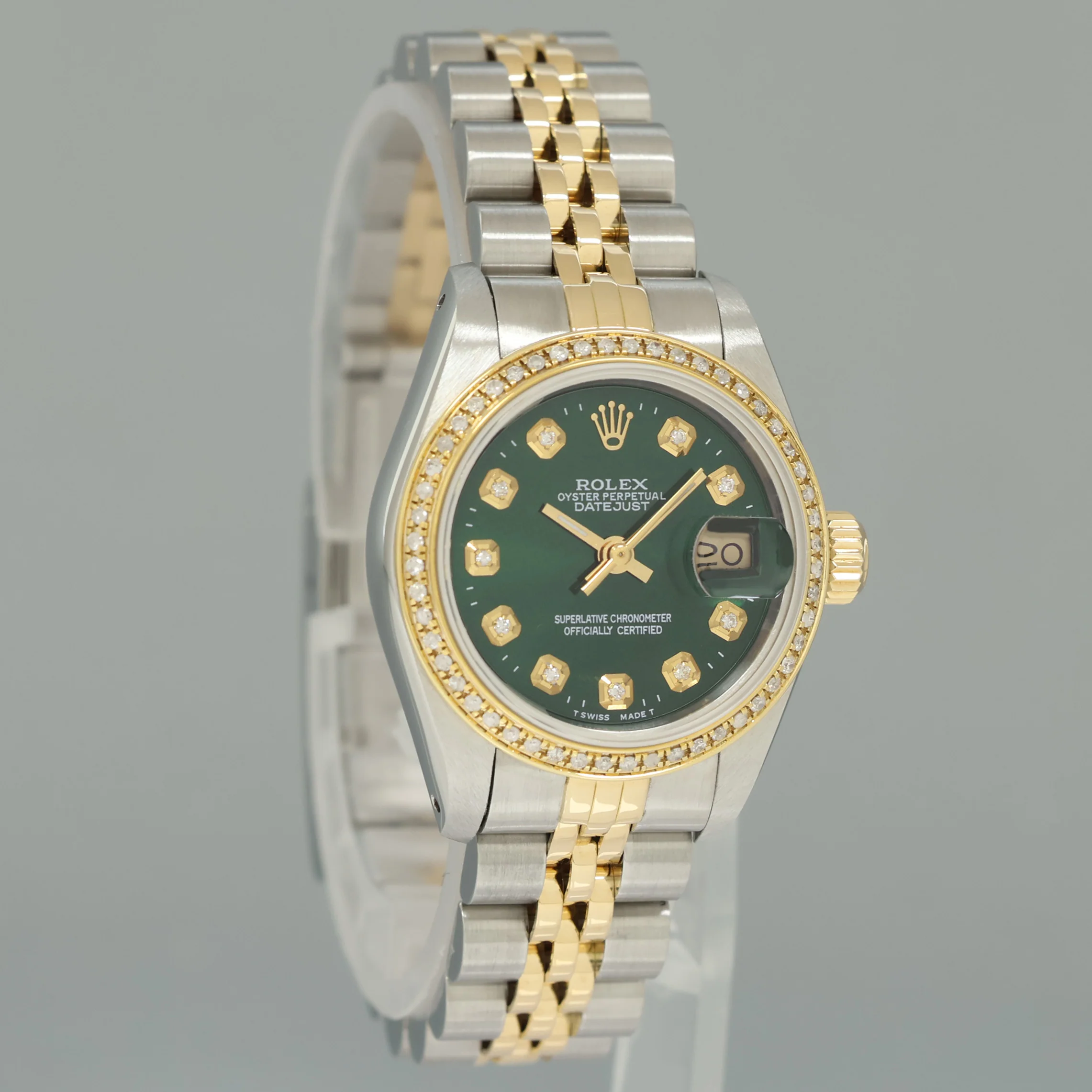 GREEN DIAMOND Ladies Rolex DateJust 26mm 69173 Two Tone Gold Jubilee Watch - Image 3