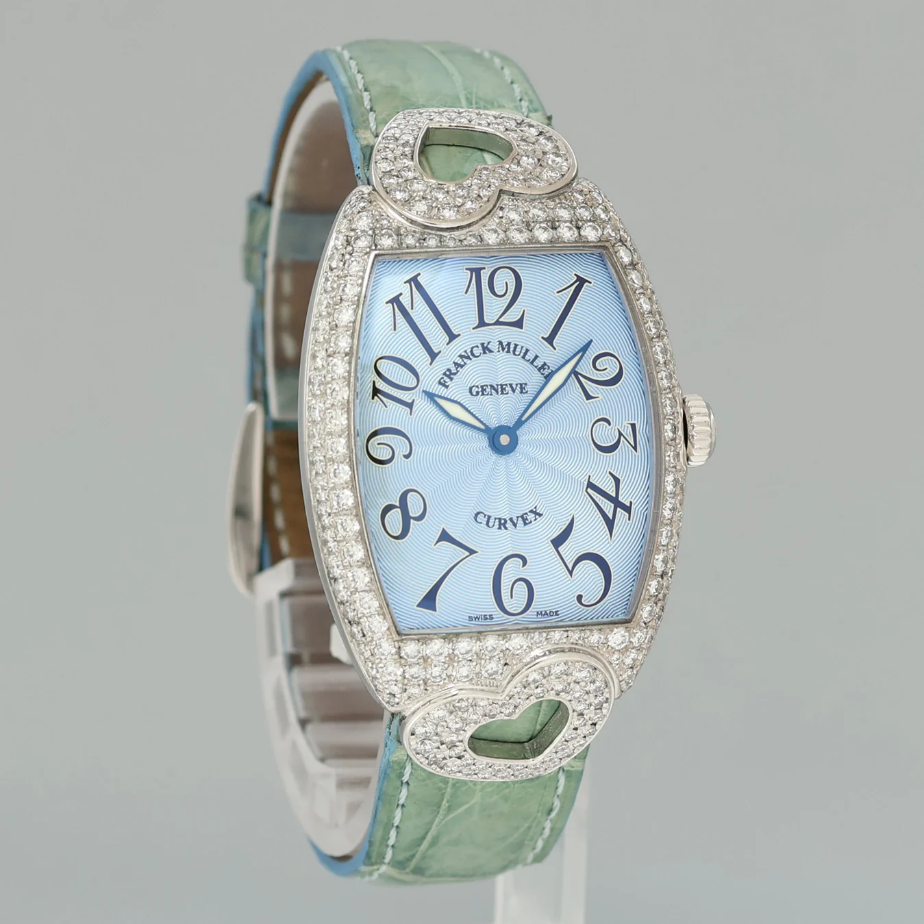 Ladies Franck Muller 18k White Gold Diamond Blue Dial Heart Design Leather Band Watch - Image 3