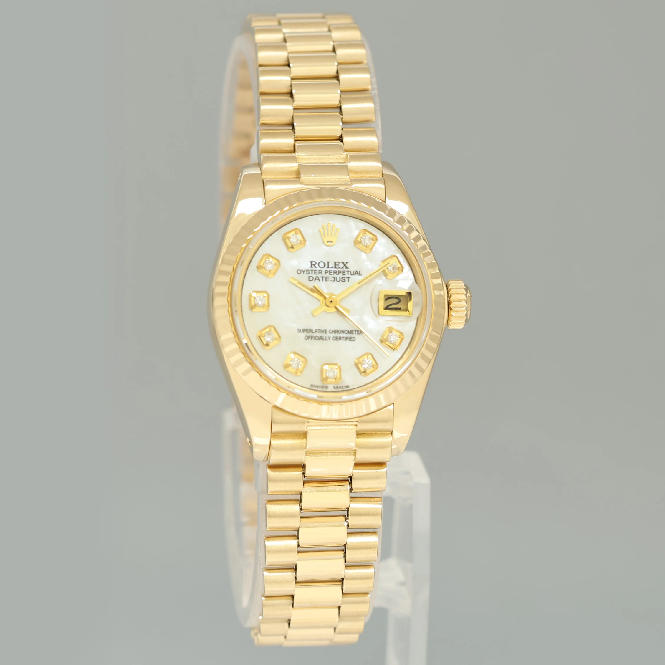 Ladies Rolex DateJust Mother of Pearl Diamond President 26mm 6917 Yellow Gold Watch Box - Image 3