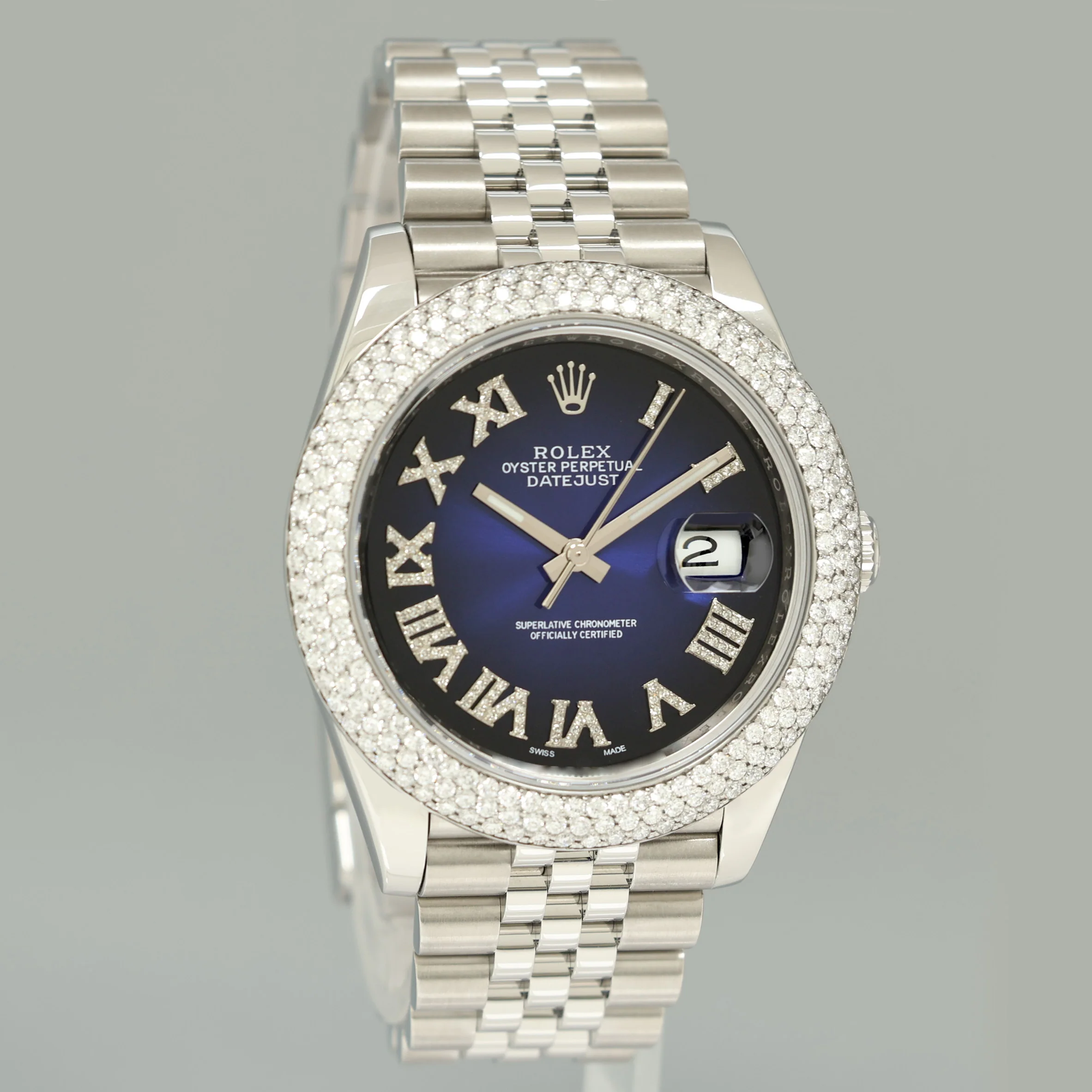 DIAMOND BEZEL Rolex DateJust 41 Steel 126300 Blue Roman Jubilee Dial Oyster Watch Box - Image 3