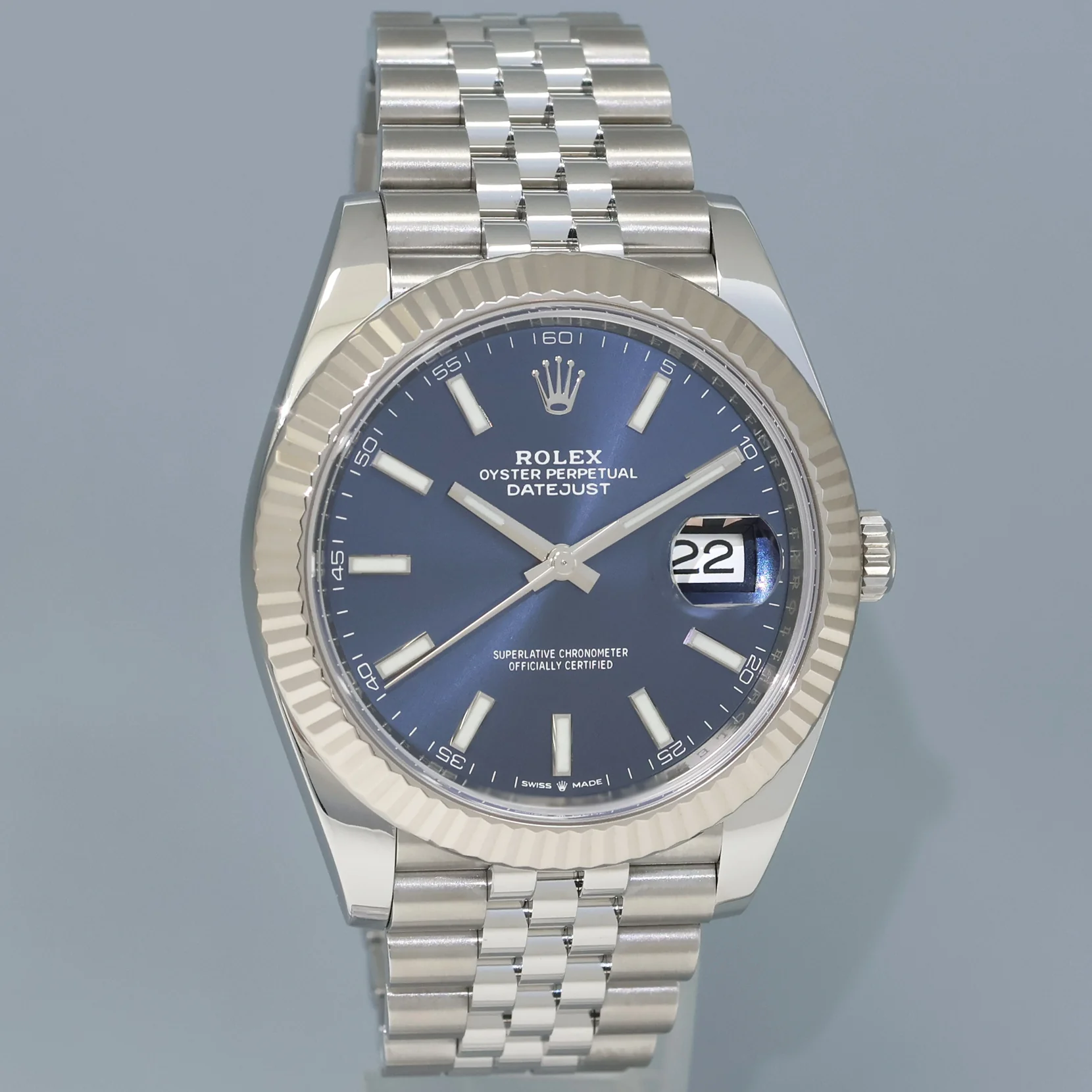 MINT PAPERS Rolex DateJust 41 Blue Stick Steel 41mm Jubilee White Gold Fluted 126334 Watch - Image 3