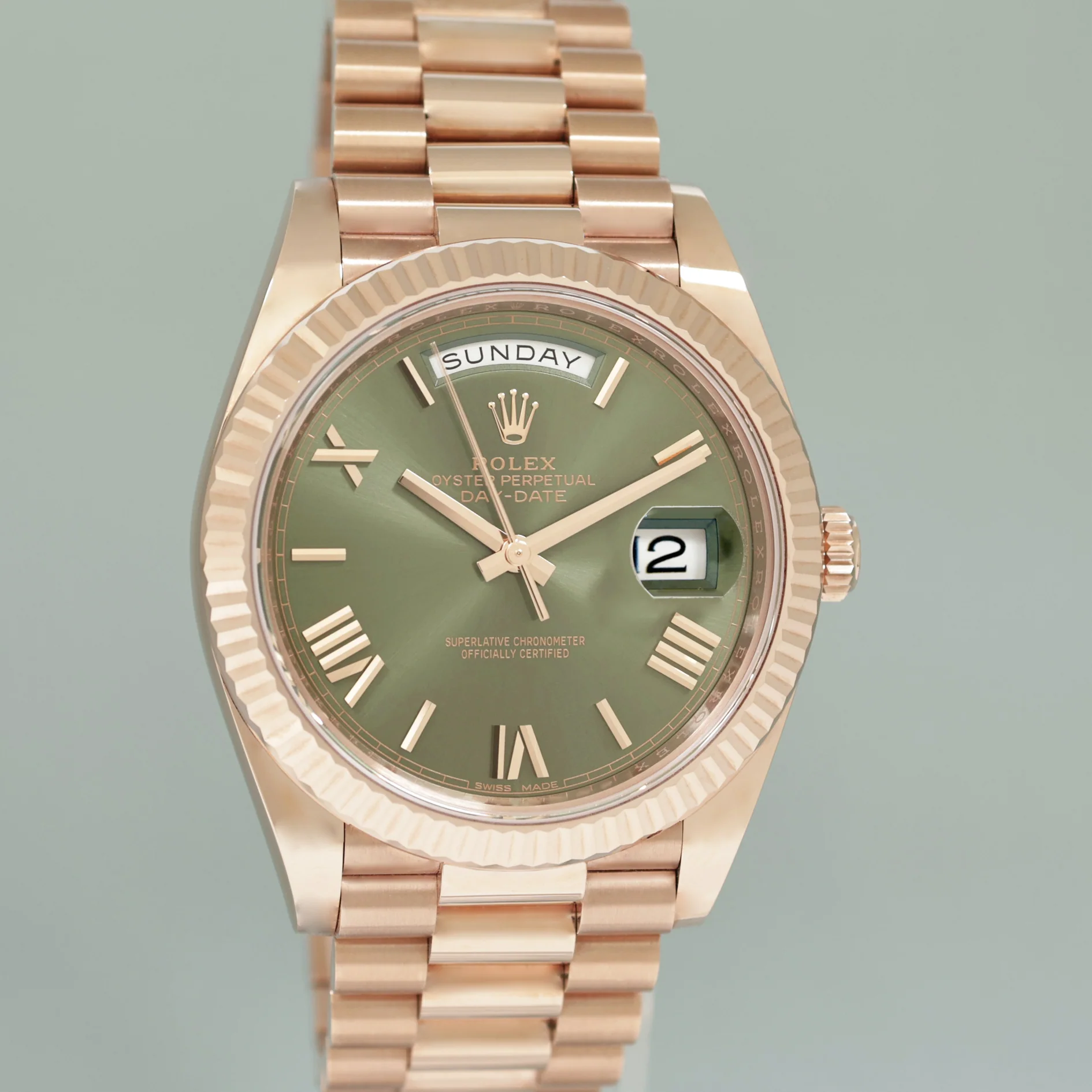 MINT PAPERS Rolex President 40mm Rose Gold Olive Green Roman 228235 Watch Box - Image 3