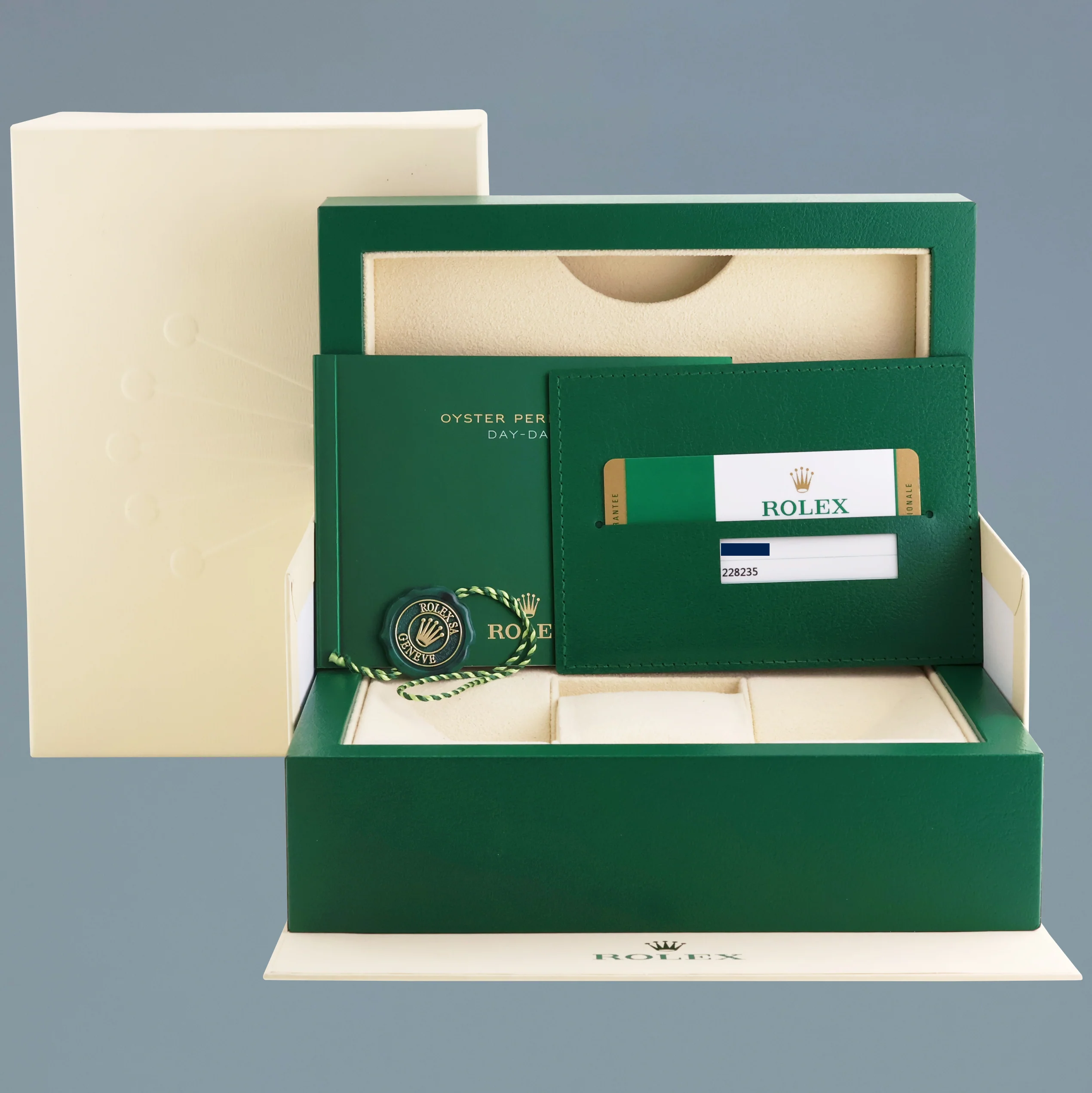 MINT PAPERS Rolex President 40mm Rose Gold Olive Green Roman 228235 Watch Box - Image 7