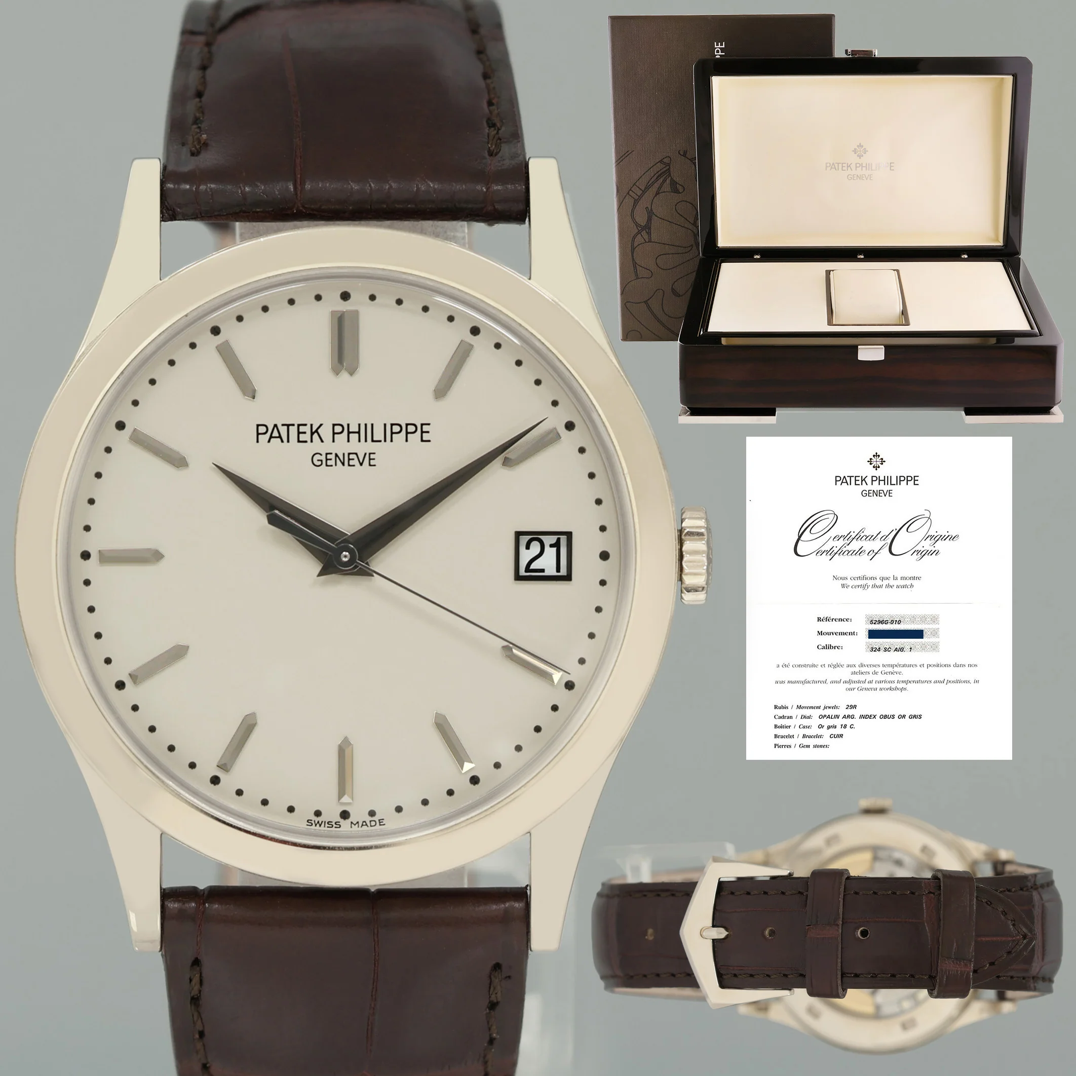 2010 PAPERS MINT Patek Philippe 5296G 38mm White Gold Calatrava Leather Watch