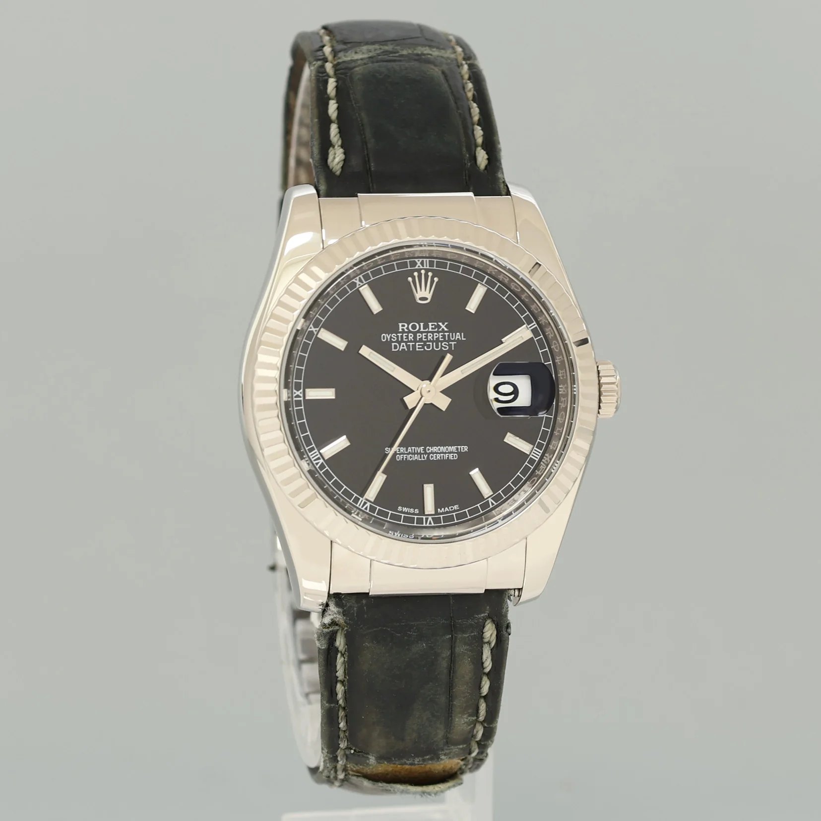 PAPERS MINT Rolex DateJust 116139 Leather White Gold Black Dial Watch Box - Image 3