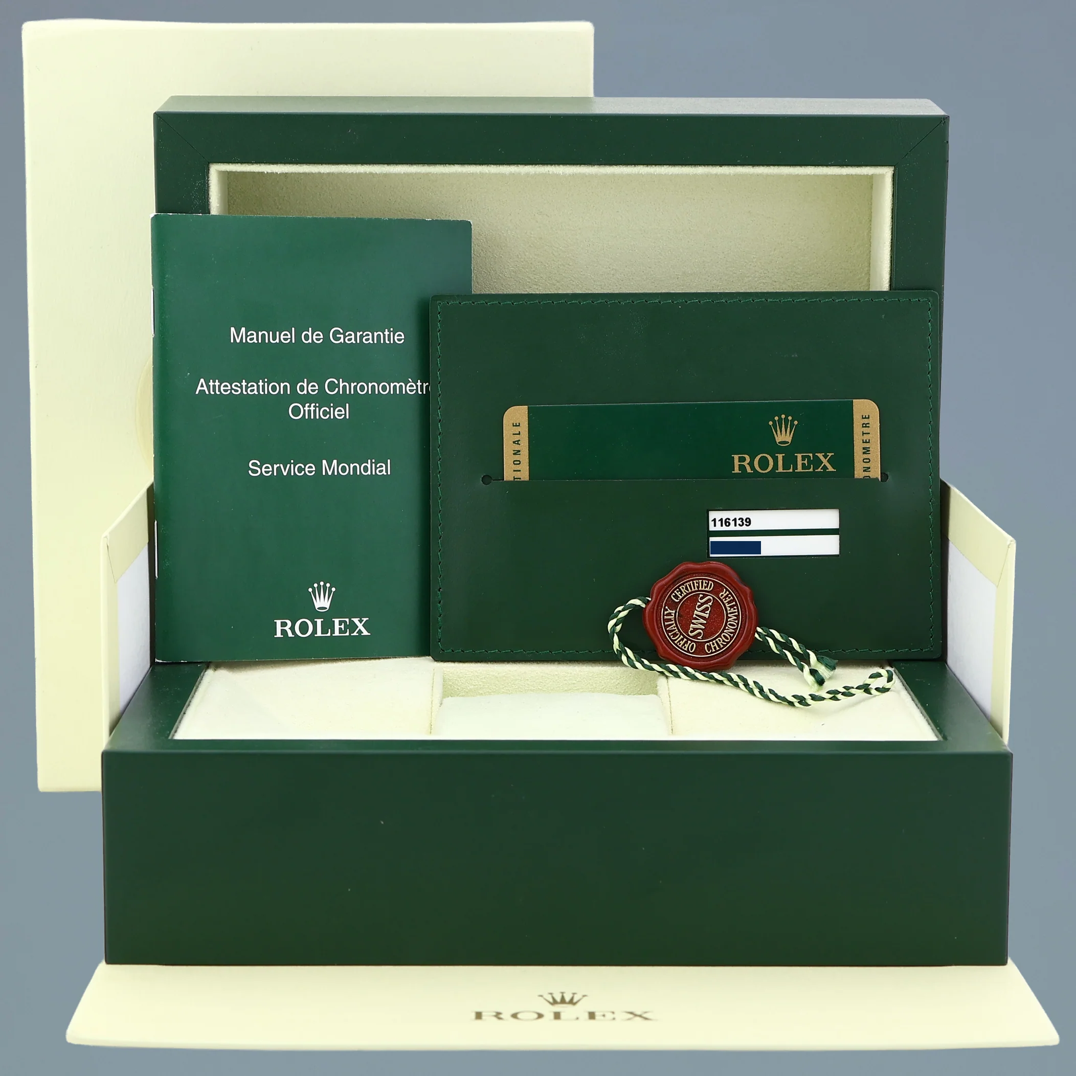 PAPERS MINT Rolex DateJust 116139 Leather White Gold Black Dial Watch Box - Image 7