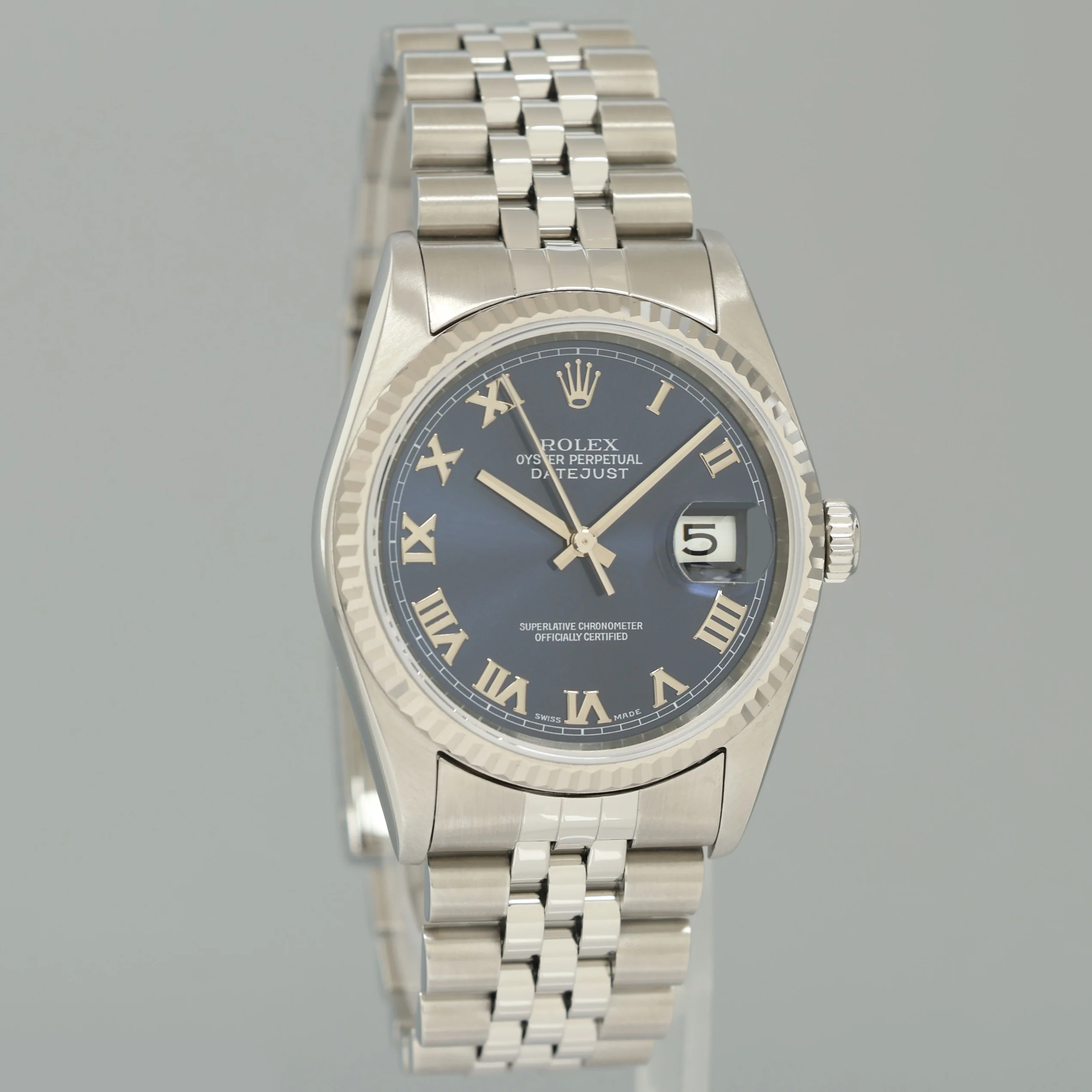 MINT Rolex DateJust 16234 Blue Roman Jubilee White Gold Fluted Watch Box - Image 3