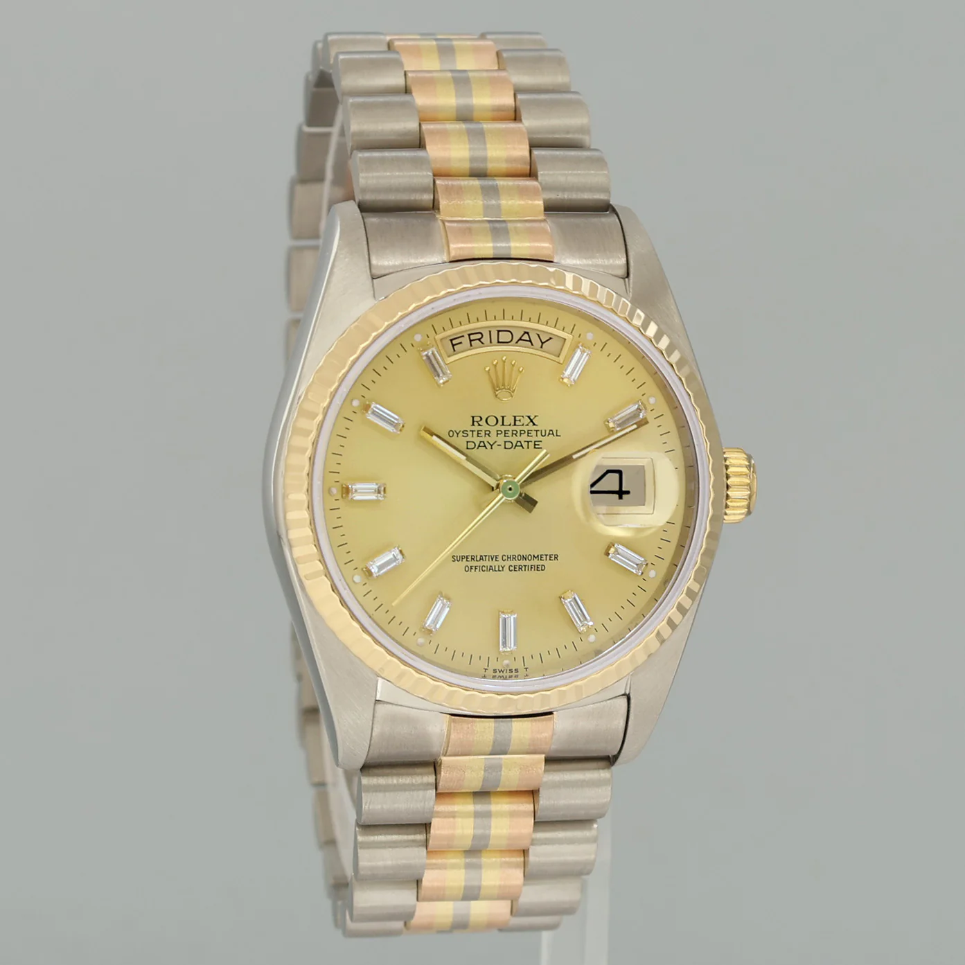 MINT Rolex President Day Date 18129 Champagne Diamond Quick Set Tridor Watch Box - Image 3