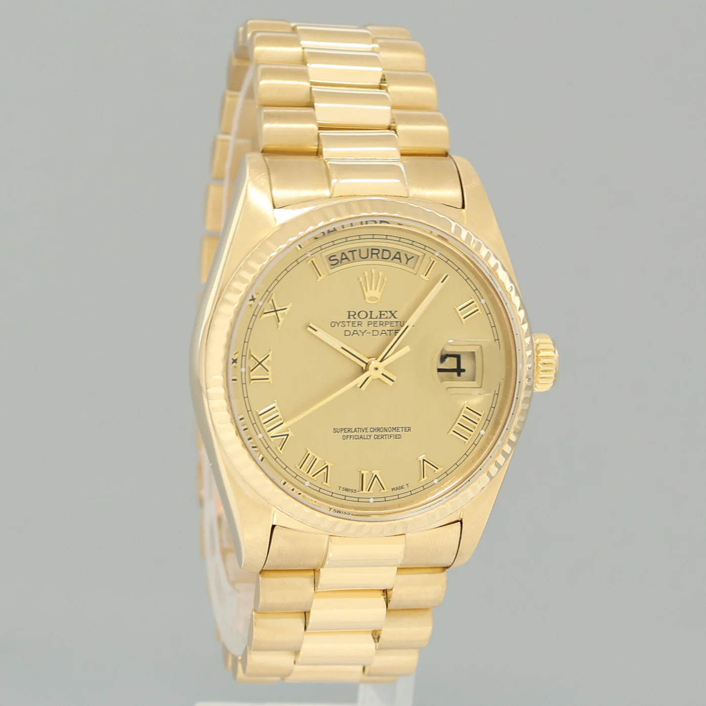 PAPERS MINT Rolex President Day-Date Champagne Roman 18038 Quickset Gold Watch - Image 3
