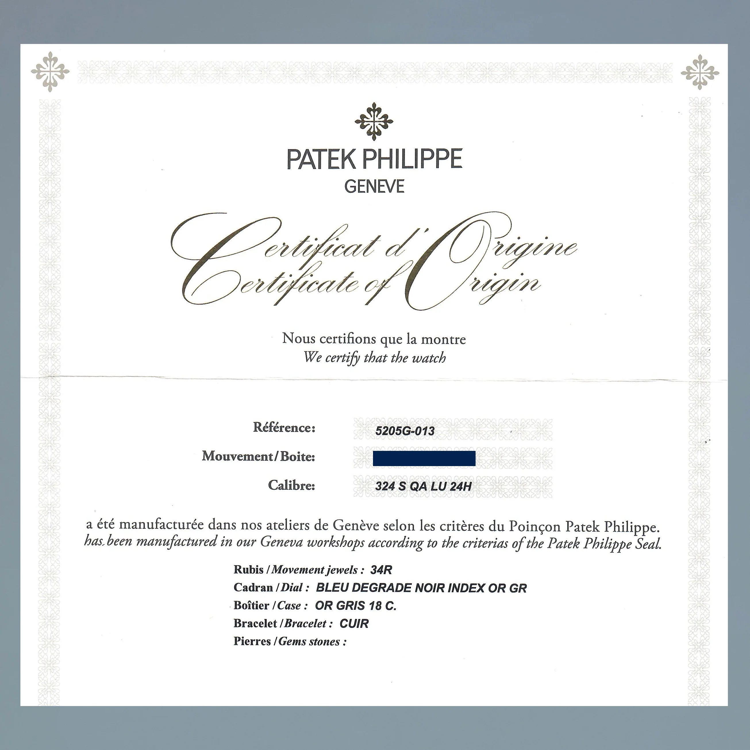 MINT PAPERS Patek Service Patek Philippe 5205G White Gold Annual Calendar Blue Watch - Image 8