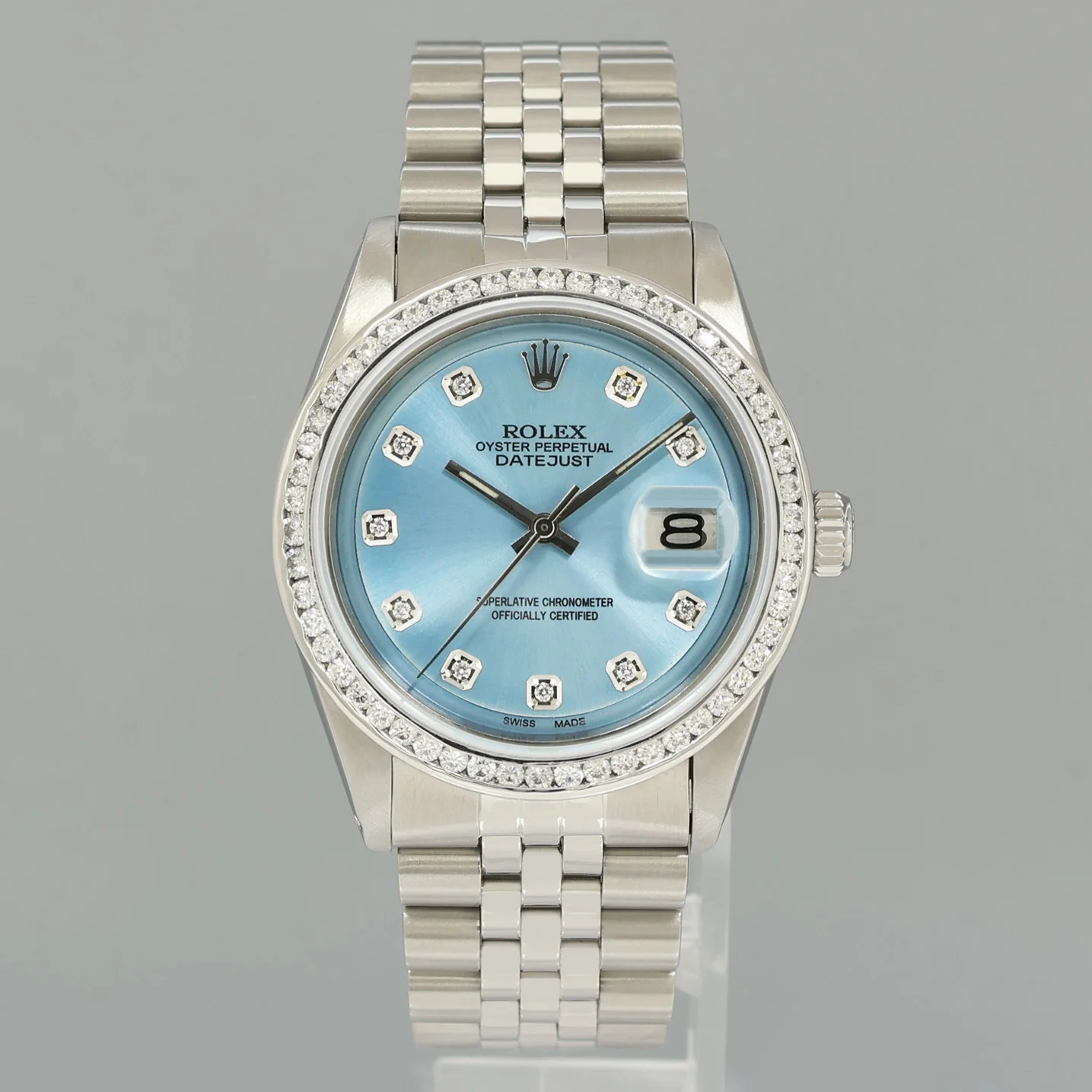 Rolex DateJust 1601 Glacier Blue Diamond White Gold Jubilee Band 36mm Watch Box - Image 2