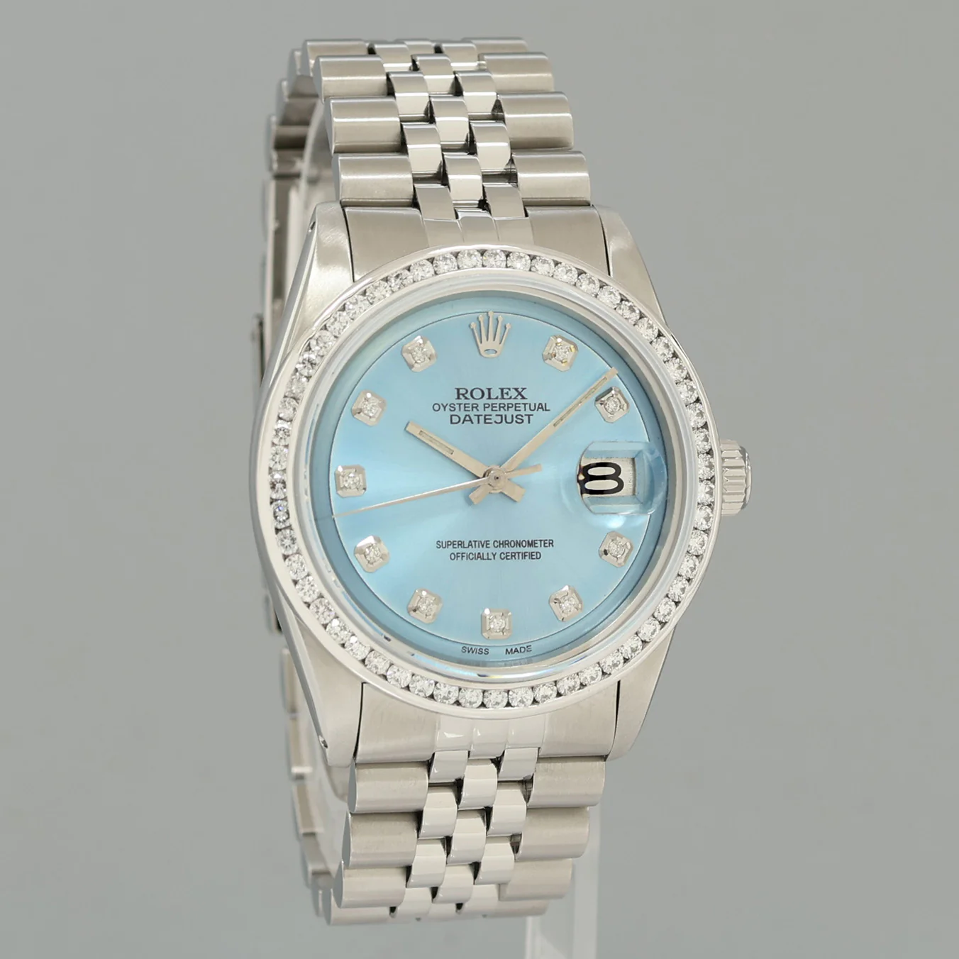 Rolex DateJust 1601 Glacier Blue Diamond White Gold Jubilee Band 36mm Watch Box - Image 3